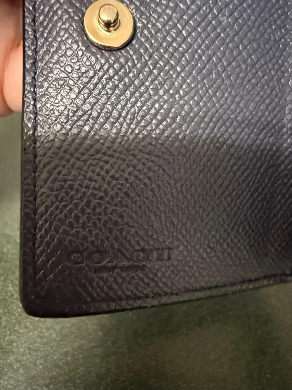 Coach Navy Leather Card Holder with Gold Logo